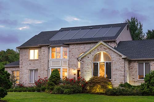 Solar panels on brick house