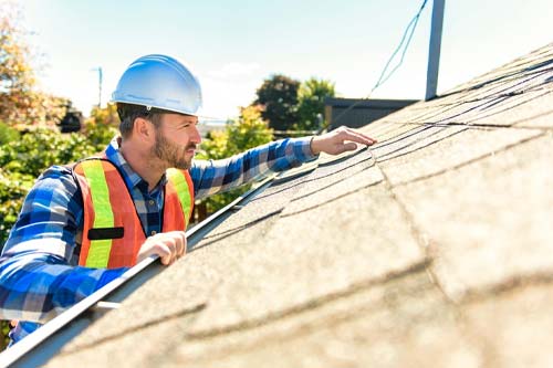 inspector looking at shingles